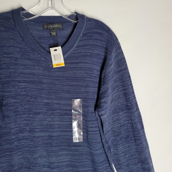 NWT Via Europa Men's Sweater Blue V Neck Long Sleeve Size Small - Picture 4 of 9